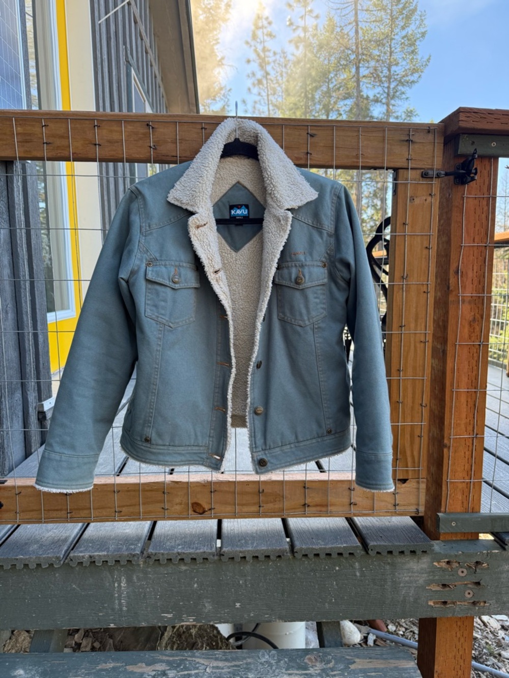 Kavu Cream Sherpa-Lined Slate Blue Jacket